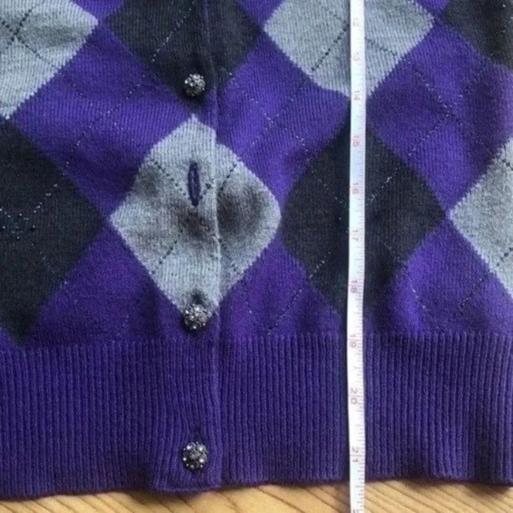 New York & Company‎ Purple Argyle Button-Down Cardigan Sweater - Picture 11 of 11
